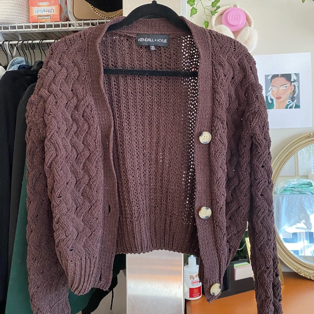 Brown knit button up sweater